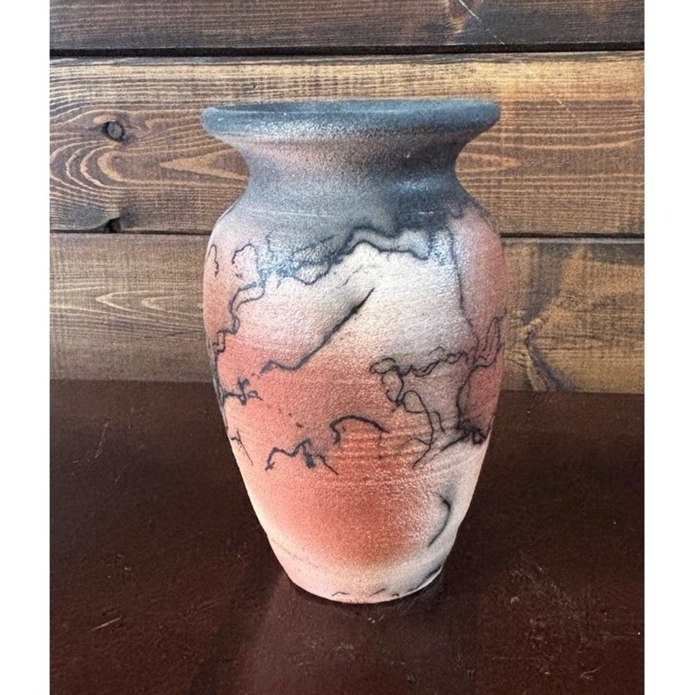 Horsehair Pottery Vase Small Hand Made Textured 5 inch tall Hand Painted